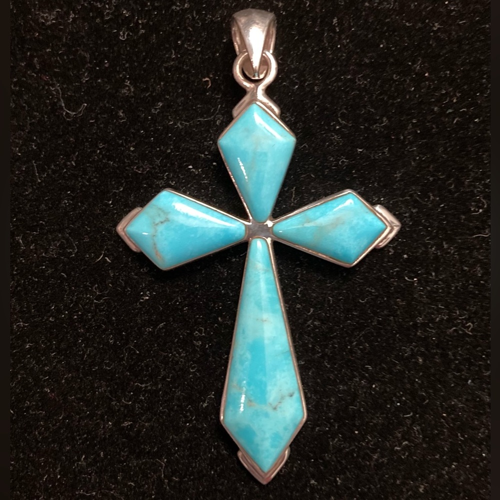 Sally C Treasures Turquoise and Sterling Silver Cross Pendant
